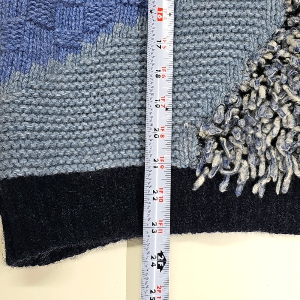 Escada Shaggy Cowl Neck Chunky Knit Pale Blue & Navy Abstract Sweater Wool Blend - Picture 11 of 12